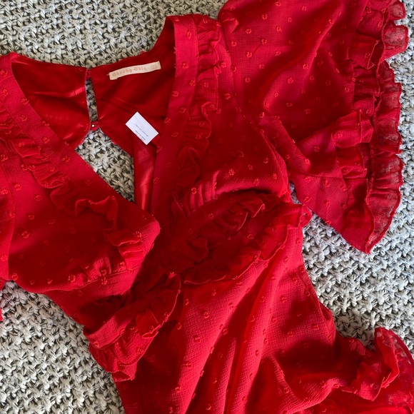 Red Ruffled Mini Cutout Dress - Picture 16 of 16